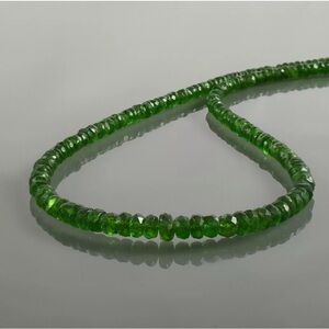 Natural 3X4mm Emerald Faceted Bead Gemstone Necklace 925 Sterling Silver Clasp